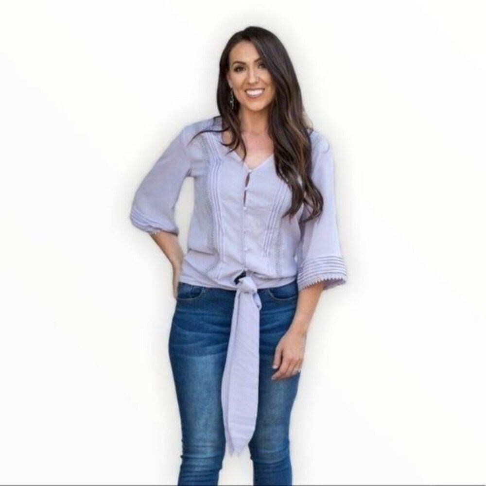New Lilac 3/4 Sleeve Tie Waist Top Blouse Shirt